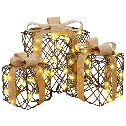 Scatola Regalo 3 pcs Bianco caldo 20 x 20 x 20 cm Rattan - Foto 1