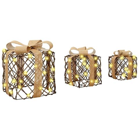 Scatola Regalo 3 pcs Bianco caldo 20 x 20 x 20 cm Rattan - Foto 2