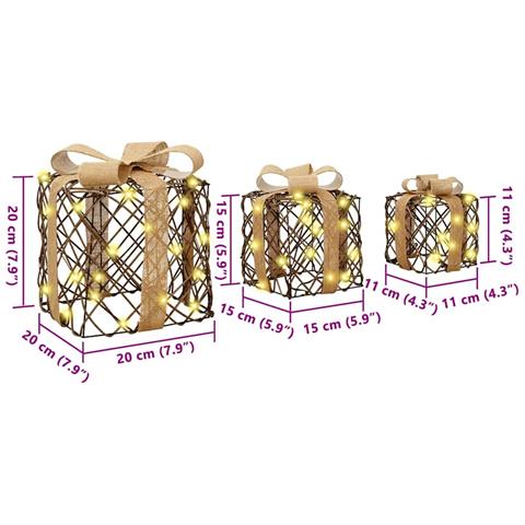 Scatola Regalo 3 pcs Bianco caldo 20 x 20 x 20 cm Rattan - Foto 8