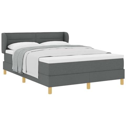 Letto a molle con materasso Grigio scuro 140 x 190 cm Tessuto - Foto 1