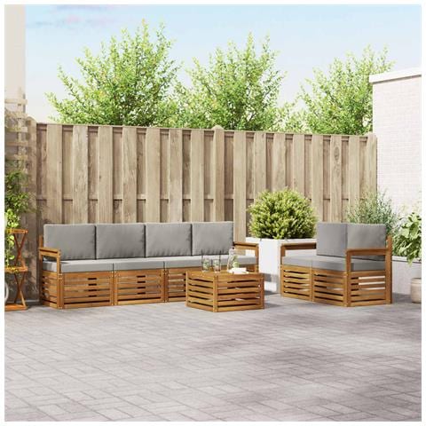 Set divani con cuscino 7 pcs Grigio Naturale e Chiaro - Foto 2