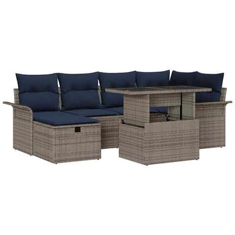 Set Divano da Giardino con cuscino 7 pcs Grigio Poly Rattan - Foto 1