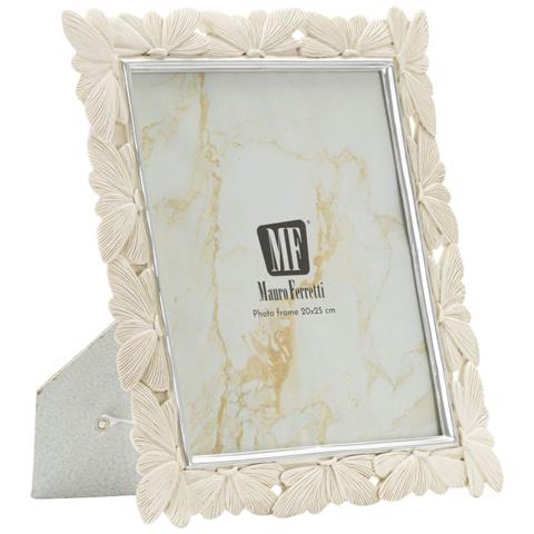 Cornice Portafoto Butterfly In Resina Crema Con Farfalle E Profili Argento 20x25 - Foto 1