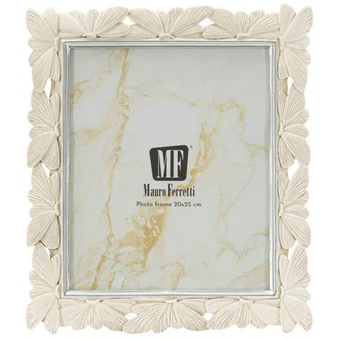 Cornice Portafoto Butterfly In Resina Crema Con Farfalle E Profili Argento 20x25 - Foto 2