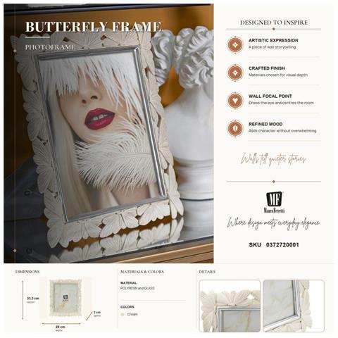 Cornice Portafoto Butterfly In Resina Crema Con Farfalle E Profili Argento 20x25 - Foto 7
