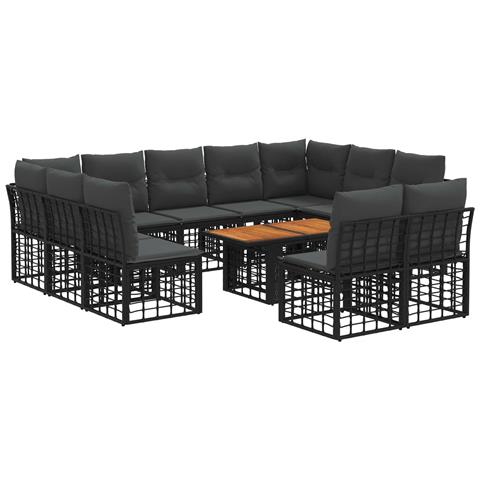Set Divano da Giardino 12 pz Nero e Grigio scuro polyrattan - Foto 1