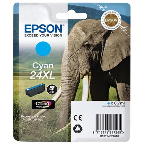 Originale Epson T2432 Ciano C13t24324012 Per Epson Xp750 Xp850 Xp860 Xp950 Xp55 24xl C13t24324010 740 Pagine 8.7ml - Foto 1