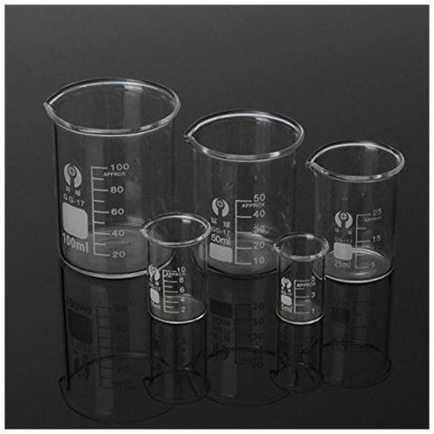 5pcs Laureato Borosilicato Bicchiere Becher 5ml 10ml 25ml 50ml 100ml Set Di Misura Vetreria Da Laboratorio - Foto 1