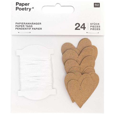 24 Ciondoli Cuore In Carta Kraft S - Foto 1