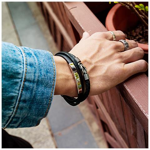 Bracciale In Pelle Intrecciata Da Uomo Nero - Foto 10