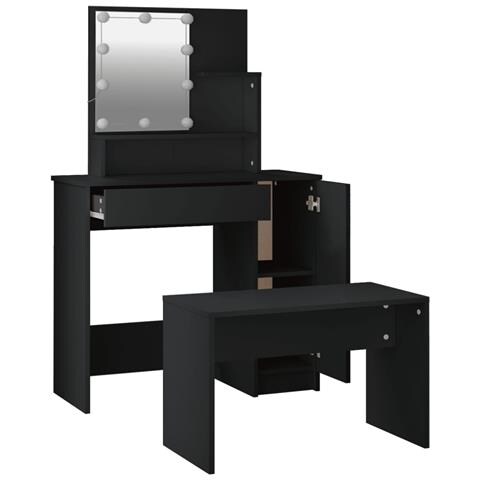 Set Tavolo Da Toeletta Con Led Nero In Legno Multistrato - Foto 2