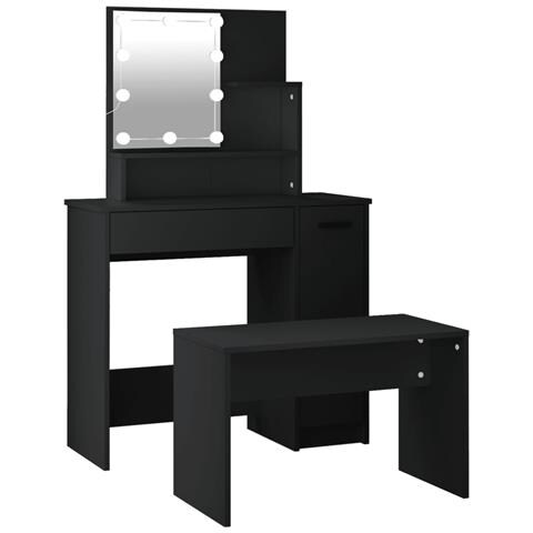 Set Tavolo Da Toeletta Con Led Nero In Legno Multistrato - Foto 1
