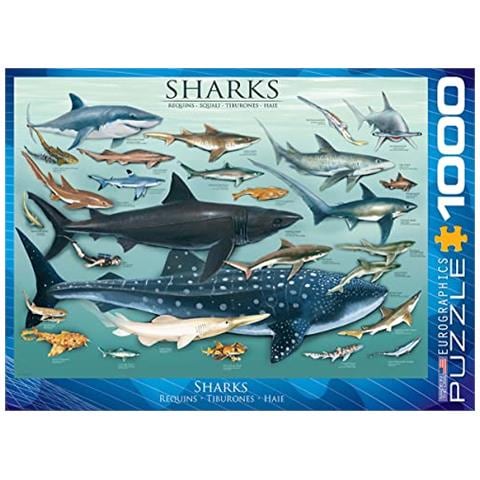 Puzzle Da 1000 Pezzi Sharks, Blu - Foto 1