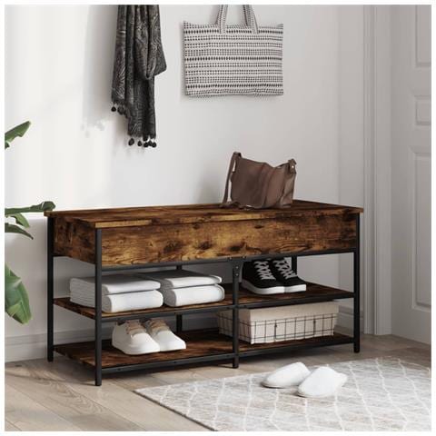 Panca Porta Scarpe Rovere Fumo 100x42,5x50 Cm Legno Multistrato - Foto 3