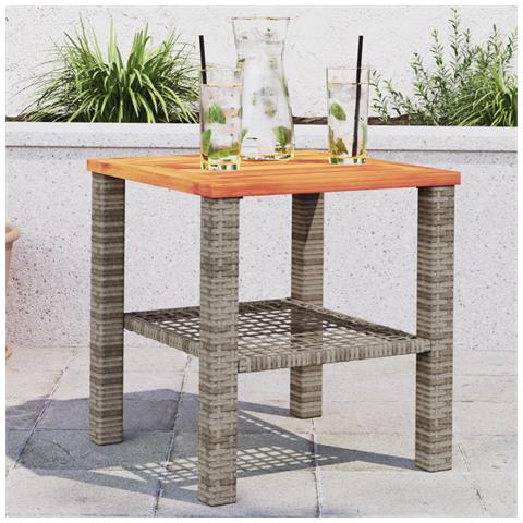 Tavolino Da Giardino Nero In Polyrattan E Legno Acacia – 38x38x42 Cm, Robusto E Resistente Alle Intemperie, Per Patio E Cortile