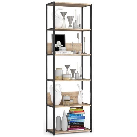 Scaffale stile loft con ripiani in legno, 6 ripiani, 60x32x192 cm, Colore Nero e Quarcia Sonoma - Foto 1