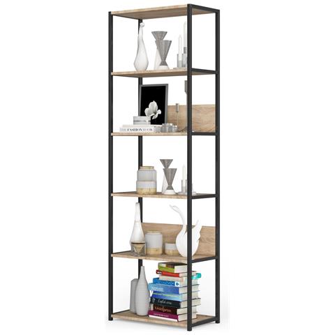 Scaffale stile loft con ripiani in legno, 6 ripiani, 60x32x192 cm, Colore Nero e Quarcia Sonoma - Foto 2