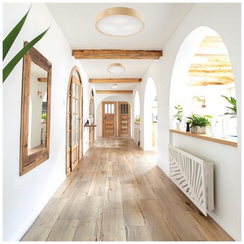 Lampada A Soffitto Eveline - Marrone - Legno, Vetro - 47x47x8 Cm - Foto 2