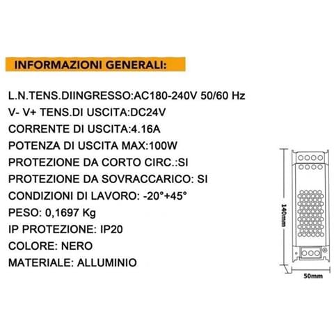 Alimentatore 100 W 24 V Trasformatore Stabilizzato Modello Slim Switch 4.16a - Foto 3