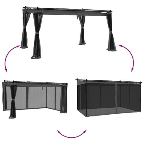 Gazebo Con Pareti In Rete Antracite 4x3 M In Acciaio - Foto 3