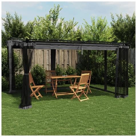 Gazebo Con Pareti In Rete Antracite 4x3 M In Acciaio - Foto 1