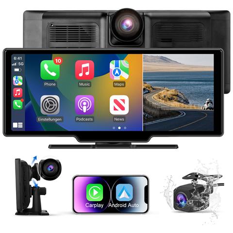 Carplay Auto, 10,26 Pollici Con Wireless Carplay E Android Auto, Dashcam Frontale 4k + Telecamera Posteriore 1080p, Con Bt Usb Aux Siri Comando Vocale - Foto 1