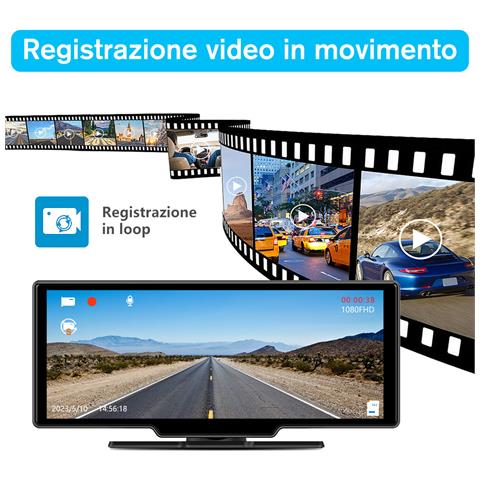 Carplay Auto, 10,26 Pollici Con Wireless Carplay E Android Auto, Dashcam Frontale 4k + Telecamera Posteriore 1080p, Con Bt Usb Aux Siri Comando Vocale - Foto 6