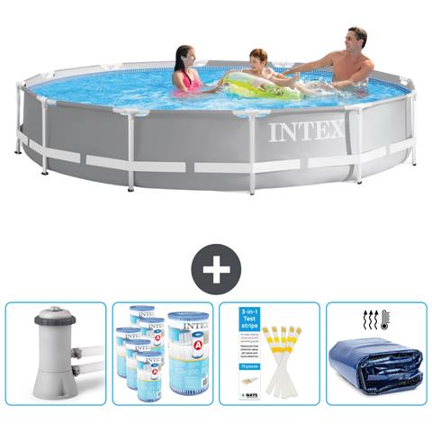 Piscina Fuori Terra - In Giro - 366x366x76 Cm - Grigio - Include Accessori Coordinati Cb86 - Foto 1