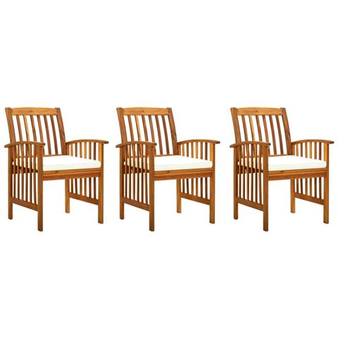 Sedie Da Pranzo Per Giardino 3pz Cuscini In Massello Di Acacia - Foto 2