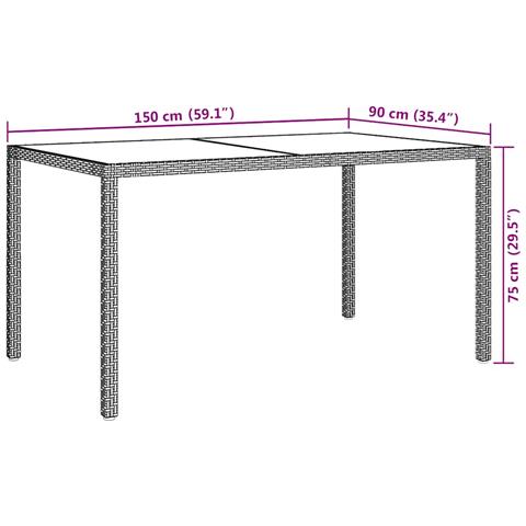 Tavolo Giardino 150x90x75cm Vetro Temperato Polyrattan Beige - Foto 7