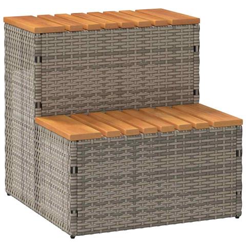 Bordo per Vasca Idromassaggio Grigio Polyrattan&Massello Acacia - Foto 1