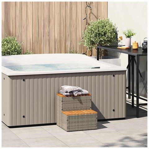 Bordo per Vasca Idromassaggio Grigio Polyrattan&Massello Acacia - Foto 2