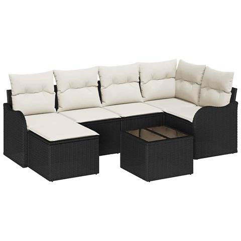 Set Divano da Giardino 6 Pezzi con Cuscini in Polyrattan Marrone, Set Divano da Giardino 2 Posti con Cuscini in Polyrattan Nero - Foto 1