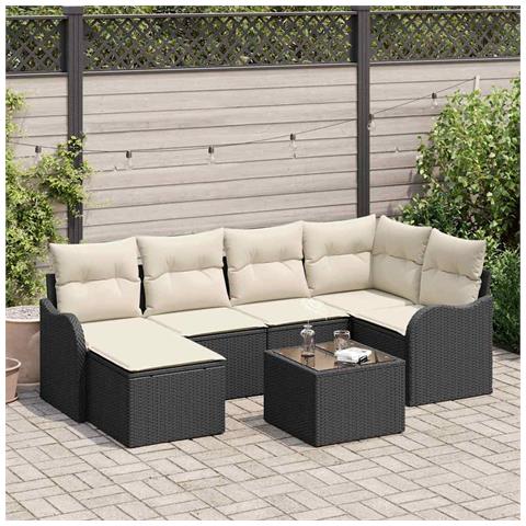 Set Divano da Giardino 6 Pezzi con Cuscini in Polyrattan Marrone, Set Divano da Giardino 2 Posti con Cuscini in Polyrattan Nero - Foto 2