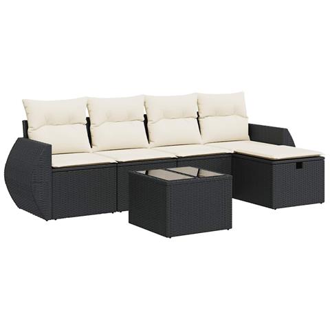 Set Divano da Giardino 6 pz con Cuscini Nero in Polyrattan - Foto 1