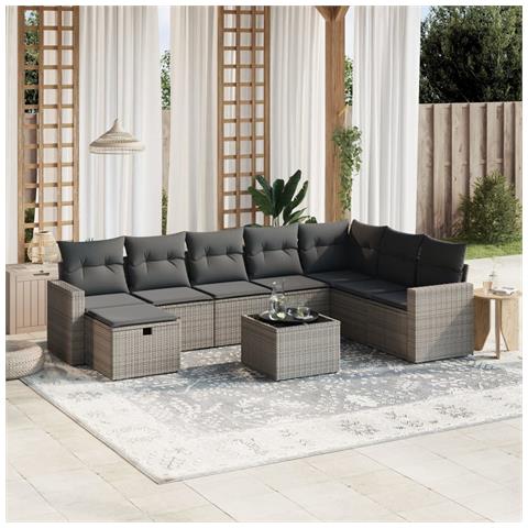 Set Divano da Giardino 9 pz con Cuscini Grigio in Polyrattan - Foto 2