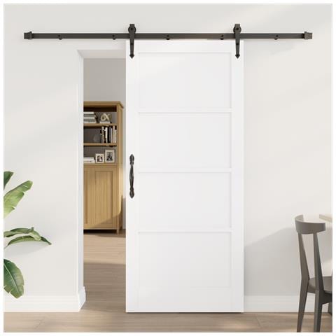 Porta Scorrevole con Set di Accessori 'ORKDAL'Bianca in Legno Massello di Pino - Foto 2