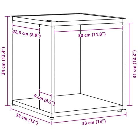 Tavolino Nero Rovere 33x33x34,5 cm Legno Ingegnerizzato - Foto 8