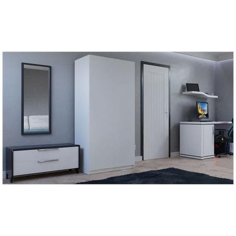 Topeshop SD-90 BIEL KPL, Bianco, Guardaroba, 7 ripiani, 2 porta/porte, Bianco - Foto 4