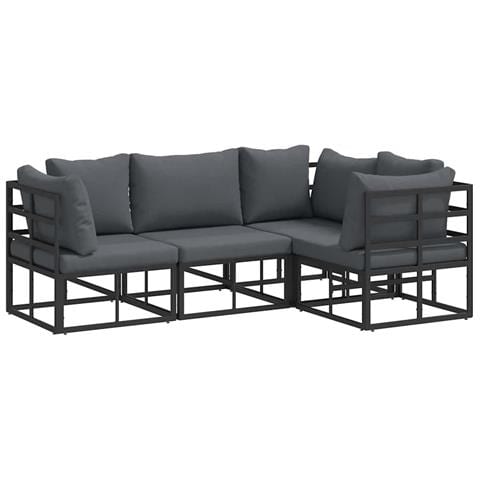 Set Divano da Giardino con cuscino 4 pcs Nero Alluminio - Foto 1