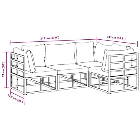 Set Divano da Giardino con cuscino 4 pcs Nero Alluminio - Foto 9