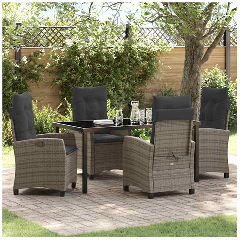 Set da Pranzo per Giardino 5 pcs Grigio polyrattan - Foto 2