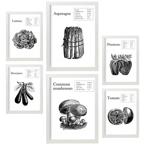 Set Di 6 Stampe Collezione Di Poster Di Verdure Con Estetica Collage Per La Decorazione D'interni A3 & A4 Cornice Bianca - Foto 1