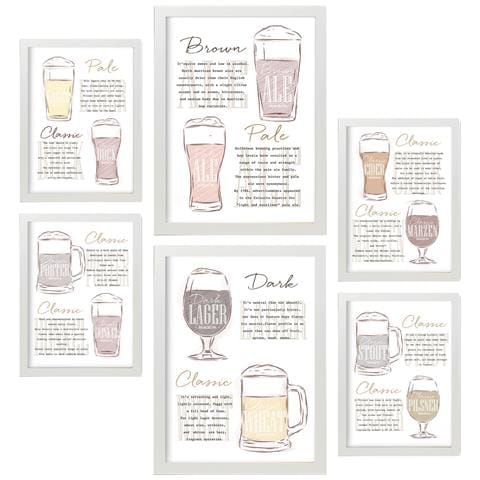 Set Di 6 Stampe Tipi Di Birra Illustrazioni A Colori Di Caffè E Bevande In Cartelloni Pubblicitari Illustrazioni Per La Casa A3 & A4 Cornice Bianca - Foto 1