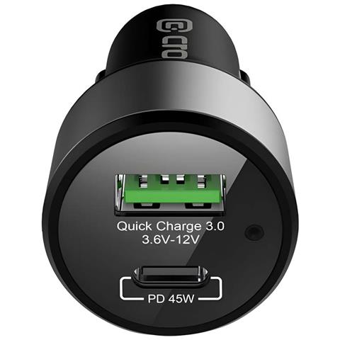 Caricatore Accendisigari Usb-c Pd 45w / Usb Qc 3.0 18w Compatto, Nero - Foto 5