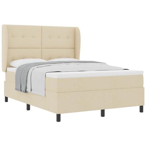 Letto a molle con materasso Crema 140 x 190 cm Tessuto - Foto 1