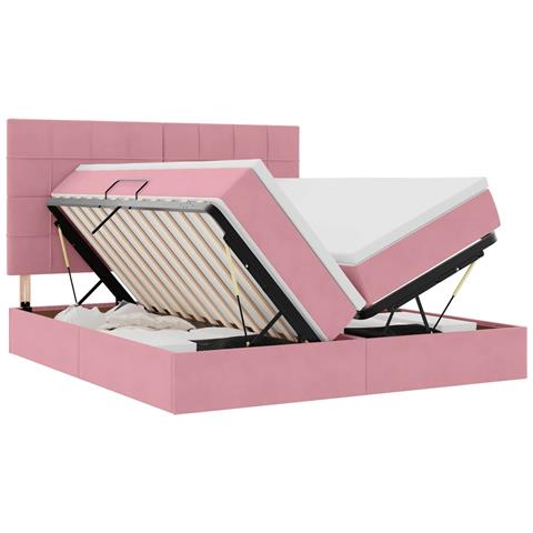 Letto con luci a strisce a LED Rosa 200 x 200 cm Velluto - Foto 1
