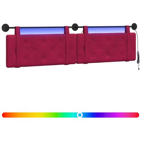 Testiera sospesa Con luce LED Rosso Vino Velluto - Foto 1