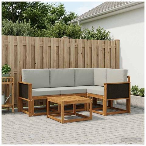 Set di divani da esterno 5 pcs Naturale e Grigio Chiaro - Foto 2