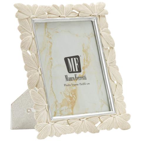 Cornice Portafoto Butterfly In Resina Crema Con Farfalle E Profili Argento 15x20 - Foto 1